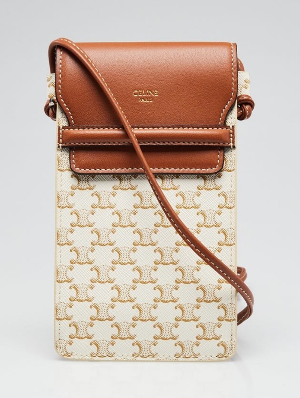 BRAND NEW!! Celine Chloe White Triomphe Coated Canvas Phone Pouch MINI Bag W/COA
